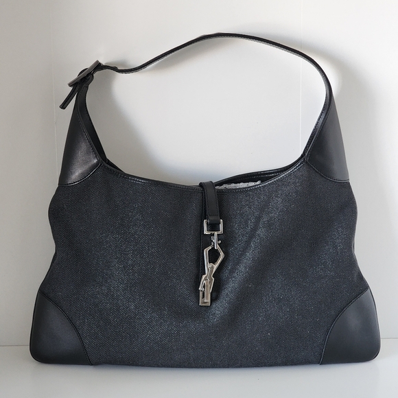 Gucci Handbags - Vintage Gucci Black Denim Leather Jackie Hobo With Silver Clasp - Tom Ford Era